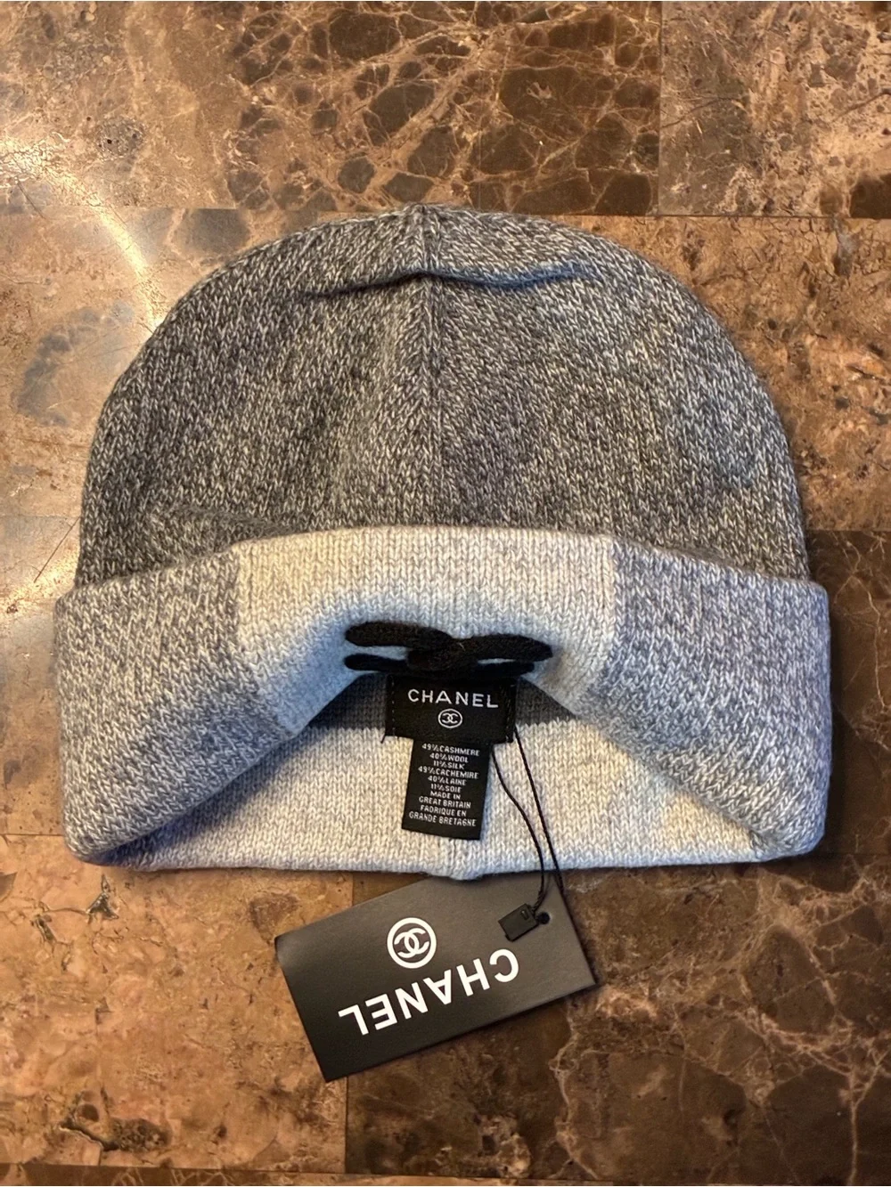 Double C Color Block Dark Gray Light Gray and Black Beanie Hat Cap